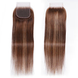 Klaiyi Straight Honey Blonde Brown Bundles with Closure Ombre Highlight Human Hair