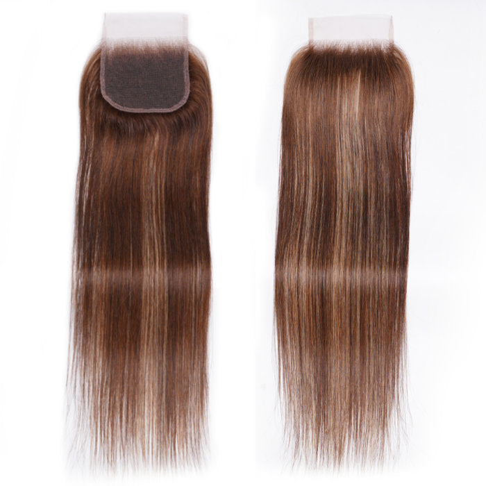 Klaiyi Straight Honey Blonde Brown Bundles with Closure Ombre Highlight Human Hair