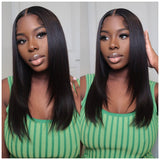 Klaiyi Bone Straight Lace Front Wigs with Layer Inner Buckle Virgin Human Hair Wigs For Women