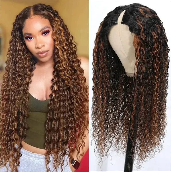 Buy 1 Get 1 Free | Klaiyi Hair Buy Balayage Water Wave Glueless V Part Wig Get  Pixie Cut Lace Front Bob Wig Free Flash Sale