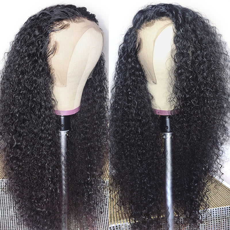 Klaiyi Transparent Lace Front Wig Jerry Curl Virgin Human Hair Natural Density Lace Wigs