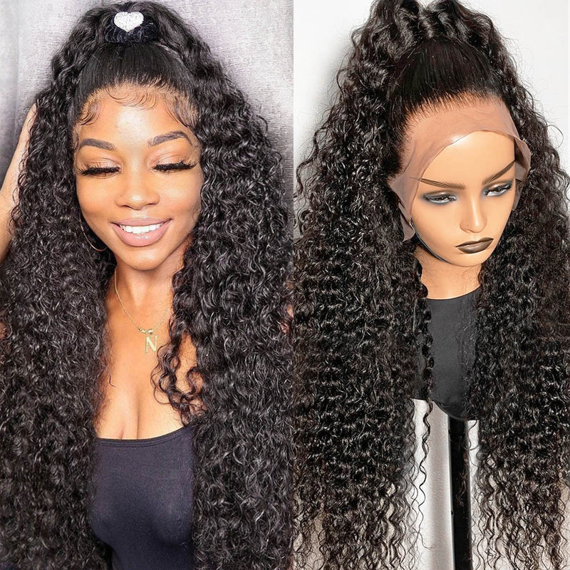 Klaiyi Transparent Lace Front Wig Jerry Curl Virgin Human Hair Natural Density Lace Wigs