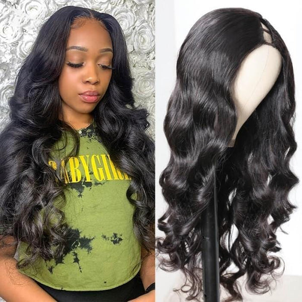 Klaiyi U Part Wig Human Hair Afforable Glueless Body Wave Wigs 100% Human Hair Super Soft