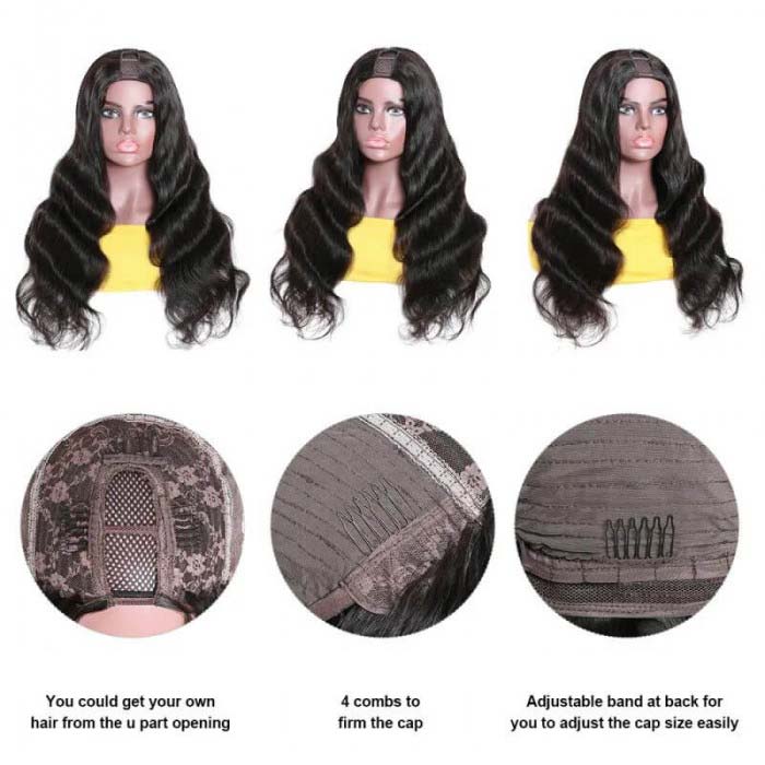 Klaiyi U Part Wig Human Hair Afforable Glueless Body Wave Wigs 100% Human Hair Super Soft