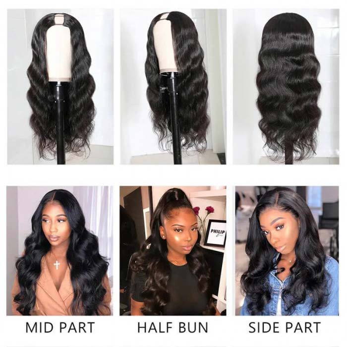 Klaiyi Body Wave Glueless U Part Wig Human Hair Natural Density V Part Wigs Meets Real Scalp Beginner Friendly