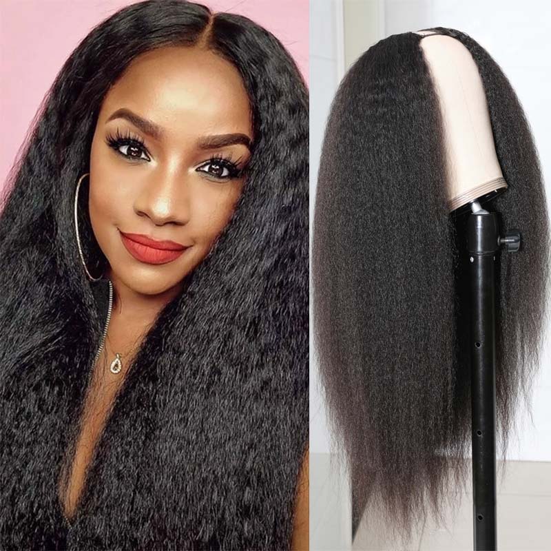 Kinky Straight V Part Wigs Klaiyi Human Hair Wigs for Women Natural Looking Flash Sale