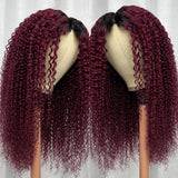 Klaiyi V Part Jerry Curly No Leave Out Glueless Wigs Dark Roots 99J Color Human Hair Wigs