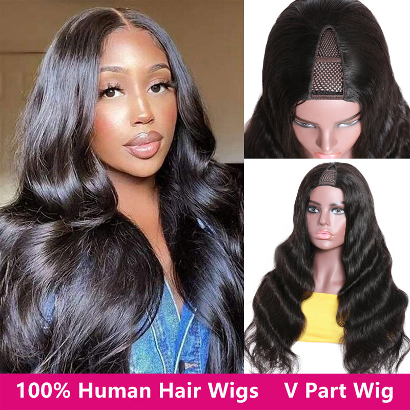 Klaiyi V Part Wig Body Wave No Leave Out Natural Real Scalp Glueless Wigs Beginner Friendly