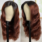 Klaiyi V Part Wig Dark Root Brunette Auburn Brown Human Hair Scalp Protective U Part Wigs Flash Sale