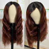 Klaiyi V Part Wig Dark Root Brunette Auburn Brown Human Hair Scalp Protective U Part Wigs Flash Sale
