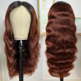 Klaiyi V Part Wig Dark Root Brunette Auburn Brown Human Hair Scalp Protective U Part Wigs Flash Sale