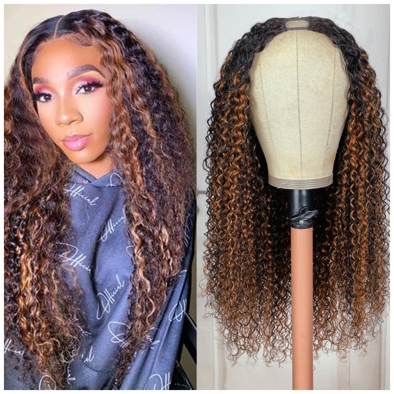 Klaiyi V Part Wig Dark Roots Blonde Highlight Balayage Jerry Curly Meets Real Scalp Beginner Friendly Afro Kinky Upgraded U Part Wigs