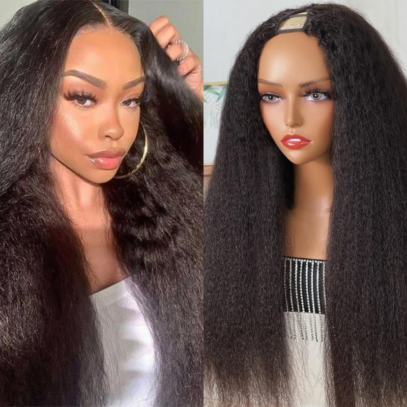 Kinky Straight V Part Wigs Klaiyi Human Hair Wigs for Women Natural Looking Flash Sale