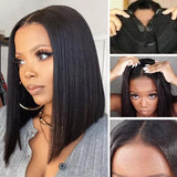 Klaiyi V Part Wig Human Hair Short Bob 5 Inch Deep Part Wear And Go Glueless Wig Small Cap Flash Sale