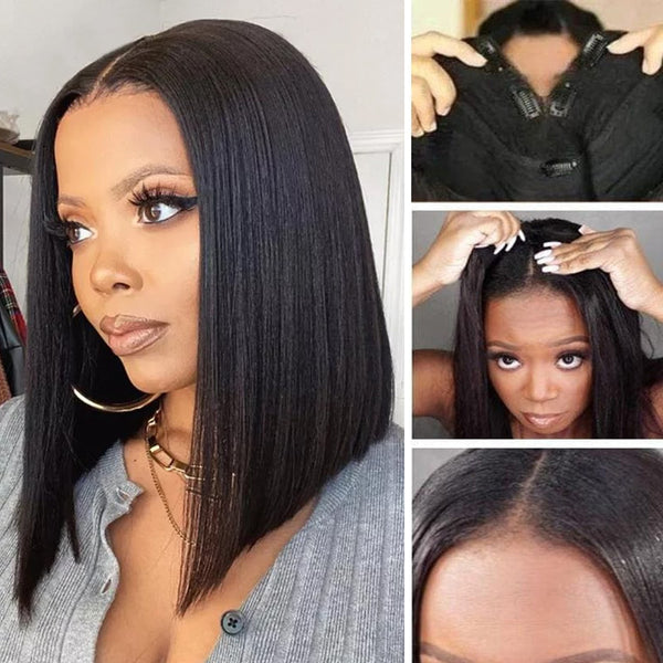 Klaiyi V Part Wig Human Hair Short Bob 5 Inch Deep Part Wear And Go Glueless Wig Small Cap Flash Sale