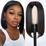 Klaiyi V Part Wig Human Hair Short Bob 5 Inch Deep Part Wear And Go Glueless Wig Small Cap Flash Sale