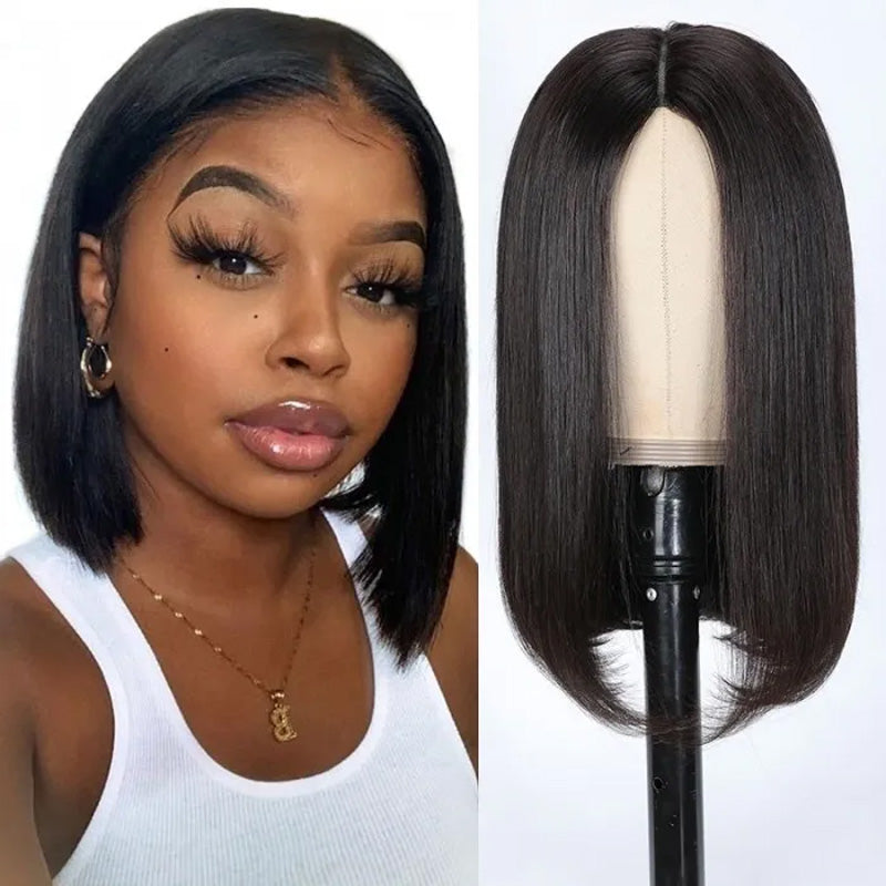 Klaiyi V Part Wig Human Hair Short Bob 5 Inch Deep Part Wear And Go Glueless Wig Small Cap Flash Sale