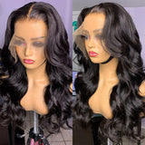 Klaiyi Virgin Human Hair Lace Closure Wig Body Wave Natural Black Color Lace Frontal Wigs
