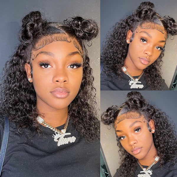 Klaiyi Water Wave 5x5 HD Transparent Lace Closure Wig Short Bob Virgin Human Hair
