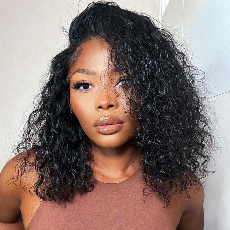 Klaiyi Wet and Wavy Short BOB Glueless Wig Water Wave V Part Wigs Meets Real Scalp Beginner Friendly