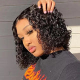 Klaiyi Wet and Wavy Short BOB Glueless Wig Water Wave V Part Wigs Meets Real Scalp Beginner Friendly