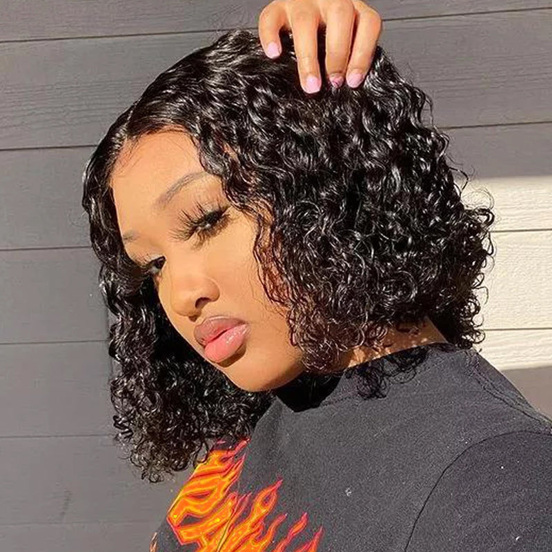 Klaiyi Wet and Wavy Short BOB Glueless Wig Water Wave V Part Wigs Meets Real Scalp Beginner Friendly