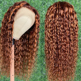 Klaiyi Water Wave Mixed Ginger Orange 13x4 Lace Front Wigs Dimensional Copper Highlights Human Hair