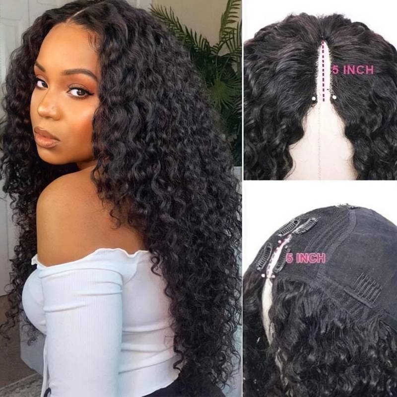 Klaiyi Water Wave V part Wigs No Leave Out Natural Scalp Protective Wigs Beginner Friendly