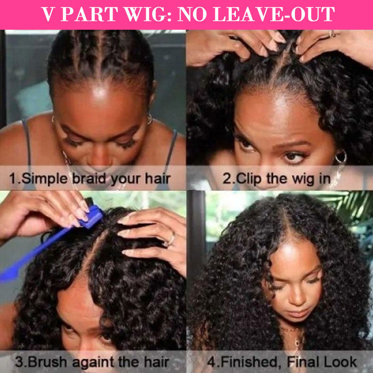 Klaiyi Water Wave V part Wigs No Leave Out Natural Scalp Protective Wigs Beginner Friendly