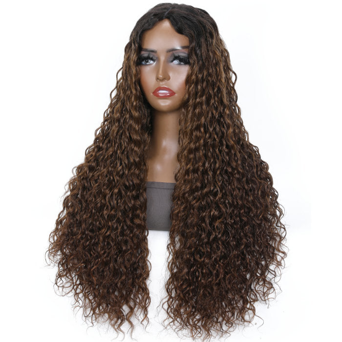 Klaiyi Wet and Wavy V Part Wig Beginner Friendly Dark Roots Ginger Brown Human Hair Flash Sale