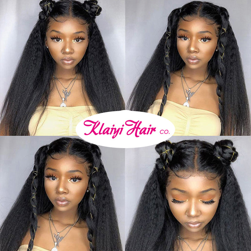 Klaiyi Yaki Straight 5x5 HD Lace Closure Glueless Wig Kinky Straight Human Hair 180% Density
