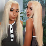 Klaiyi #613 Blonde Bone Straight Lace Front Wigs with Layer Inner Buckle Virgin Human Hair Wigs For Women