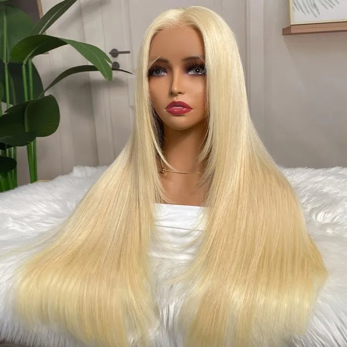 Klaiyi #613 Blonde Bone Straight Lace Front Wigs with Layer Inner Buckle Virgin Human Hair Wigs For Women