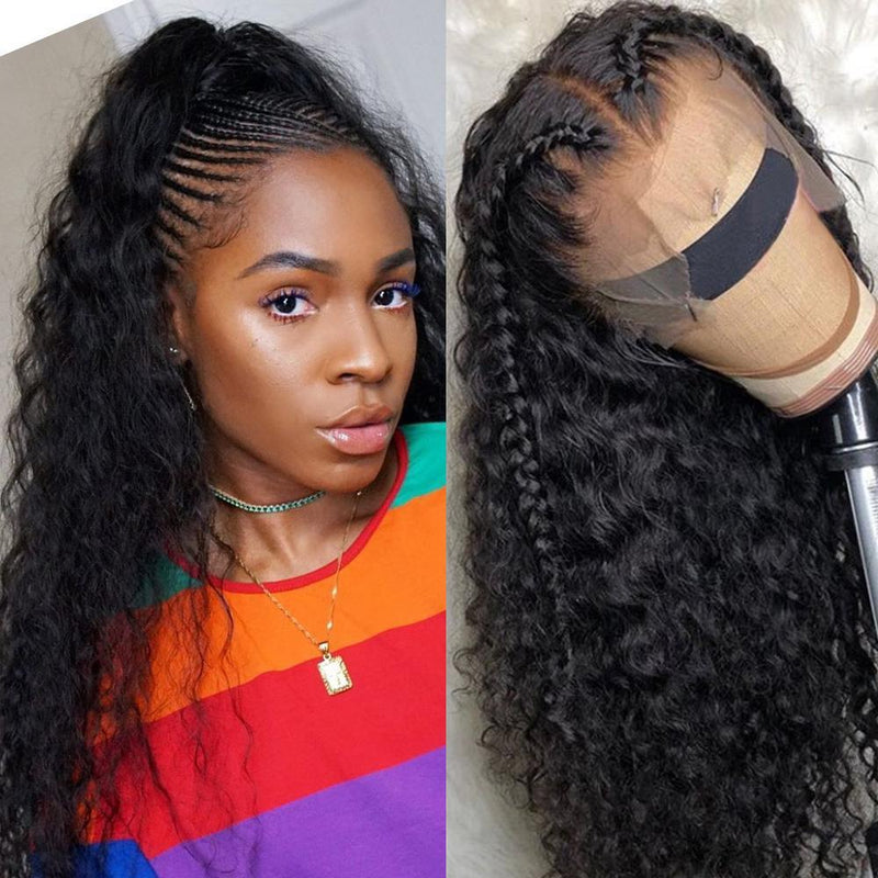 Klaiyi 9A Pre Made Invisible Fake Scalp Curly Wig 13*4 Deep Parting Curly Lace Front Wigs 150% Density