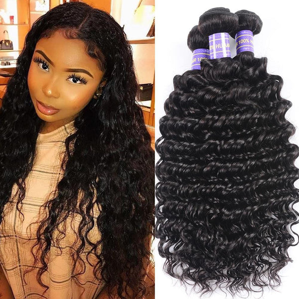 Klaiyi Remy Hair Brazilian Deep Wave Hair Bundles 3pcs/lot, Human Virgin Hair Weaves Youth Series