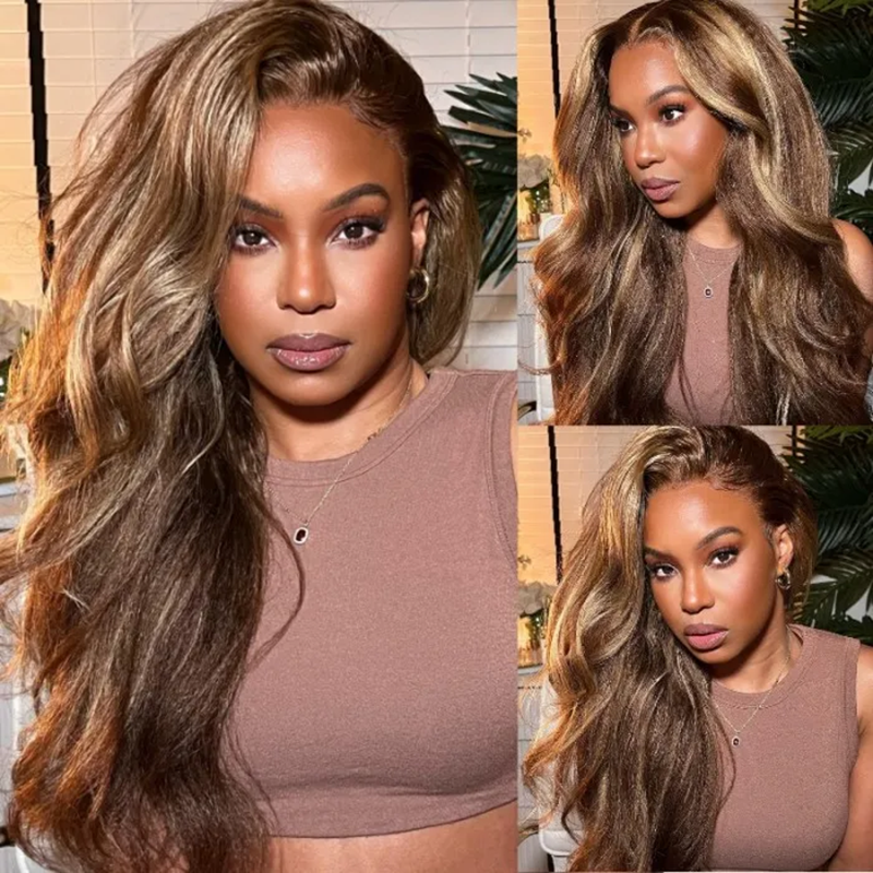 Klaiyi Yake Straight Honey Blonde Highlight Kinky Straight Lace Frontal Wig Flash Sale