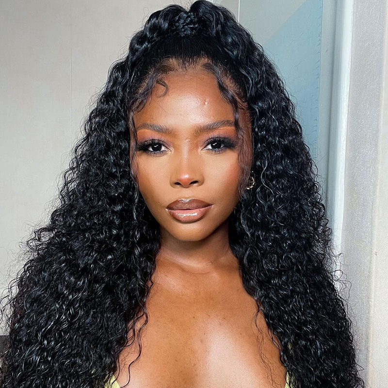 Klaiyi Pre-Cut Lace Wig Wear & Go 13x4 Lace Front Wig Jerry Curly Human Hair Wig