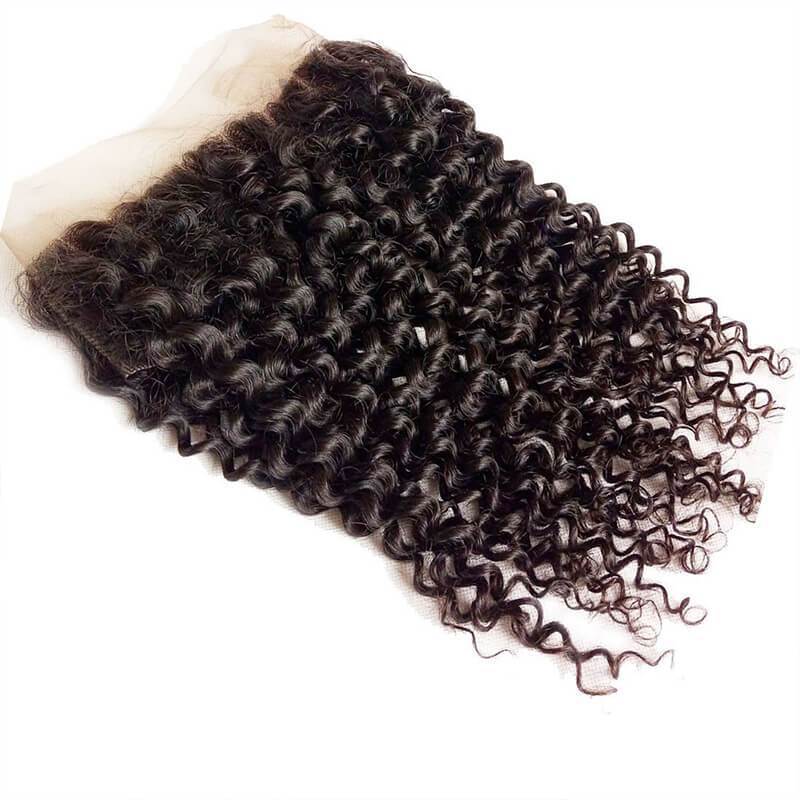 Klaiyi Brazilian Curly Hair 13x4 Lace Frontal Closure Natural Color