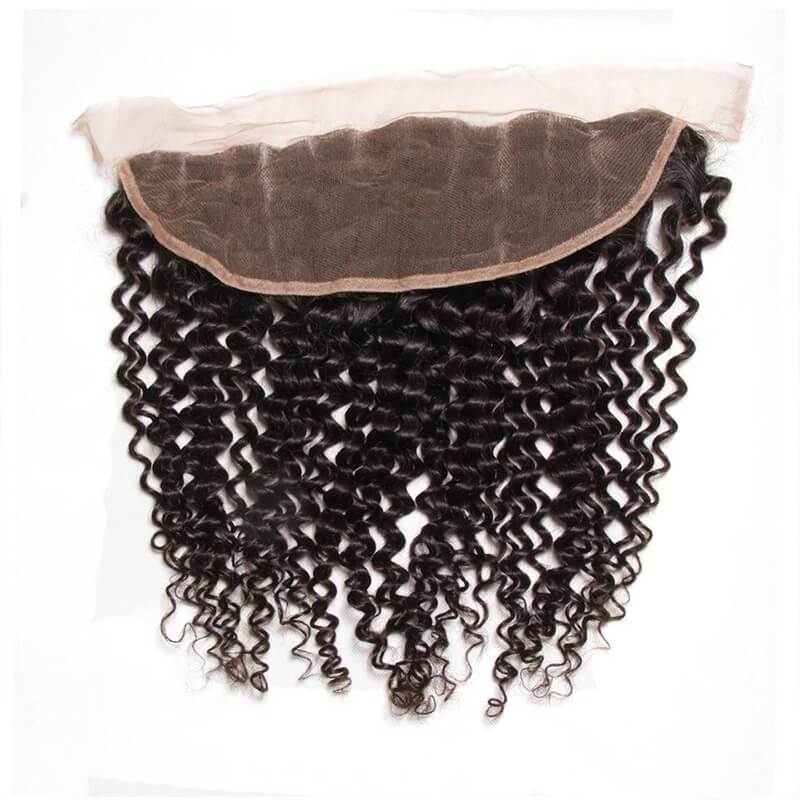 Klaiyi Brazilian Curly Hair 13x4 Lace Frontal Closure Natural Color