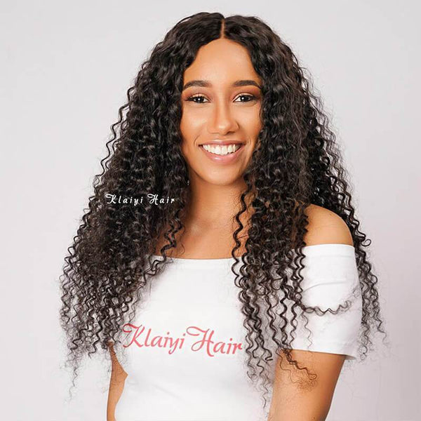 Klaiyi Brazilian Curly Hair 13x4 Lace Frontal Closure Natural Color