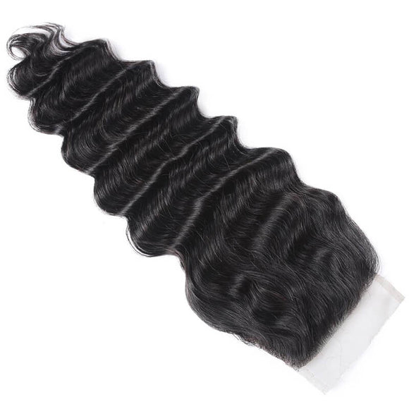 Klaiyi Malaysian Loose Deep Wave 3 Bundles with 4*4 Lace Closure On Deals