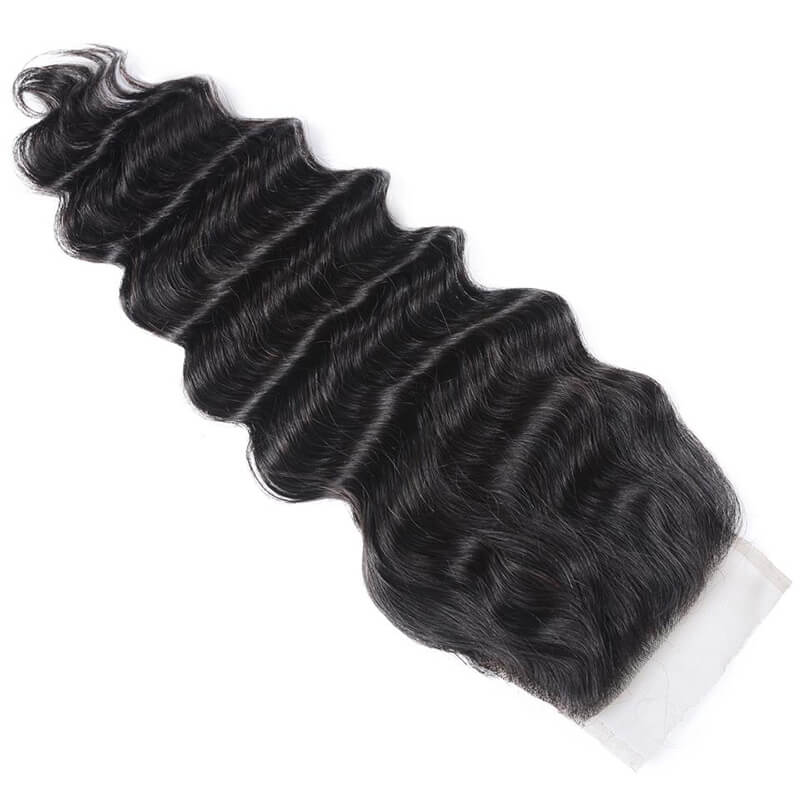 Klaiyi Peruvian Loose Deep Wave Curly Hair 3 Bundles with 4*4 Lace Closure On Sale