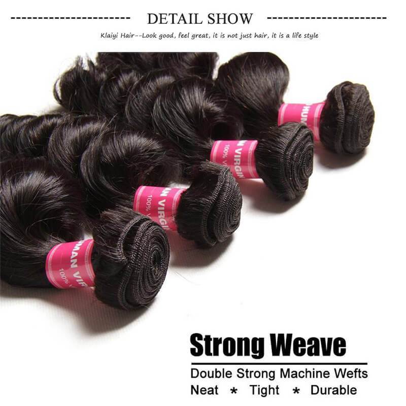Klaiyi Hair 4Pcs/Pack Indian Loose Wave Virgin Human Hair Weave Bundles