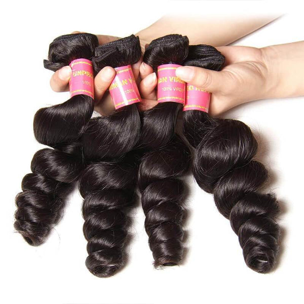 Klaiyi 8A Indian Loose Wave Hair 3 Bundles with 4*4 Lace Closure Deals