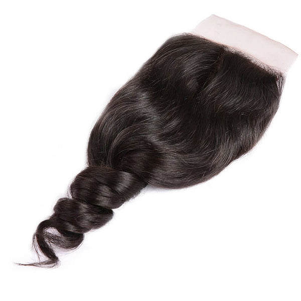 Klaiyi 8A Grade Indian Loose Wave 4 Pcs with 4*4 Lace Closure,100% Unprocessed Human Hair Weave