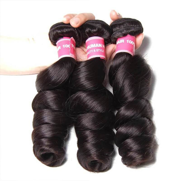 Indian Loose Wave  3 Bundles with 13*4 Ear to Ear Lace Frontal Closure-Klaiyi Hair