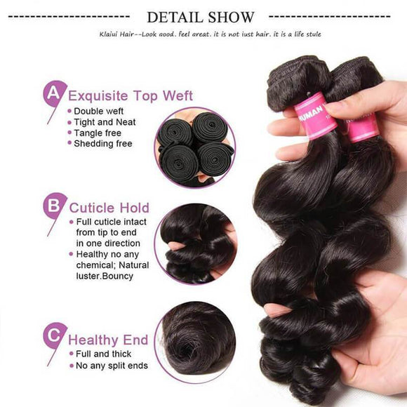 Brazilian Loose Wave  3 Bundles with 13*4 Ear to Ear Lace Frontal Closure-Klaiyi Hair