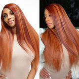 Klaiyi Ombre Ginger Highlights Kinky Straight Lace Frontal Wig Human Hair