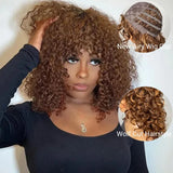 Klaiyi Hair Brown Highlight Wolf Cut Bob Wigs With Bangs Air Wig Breathable Wig Flash Sale