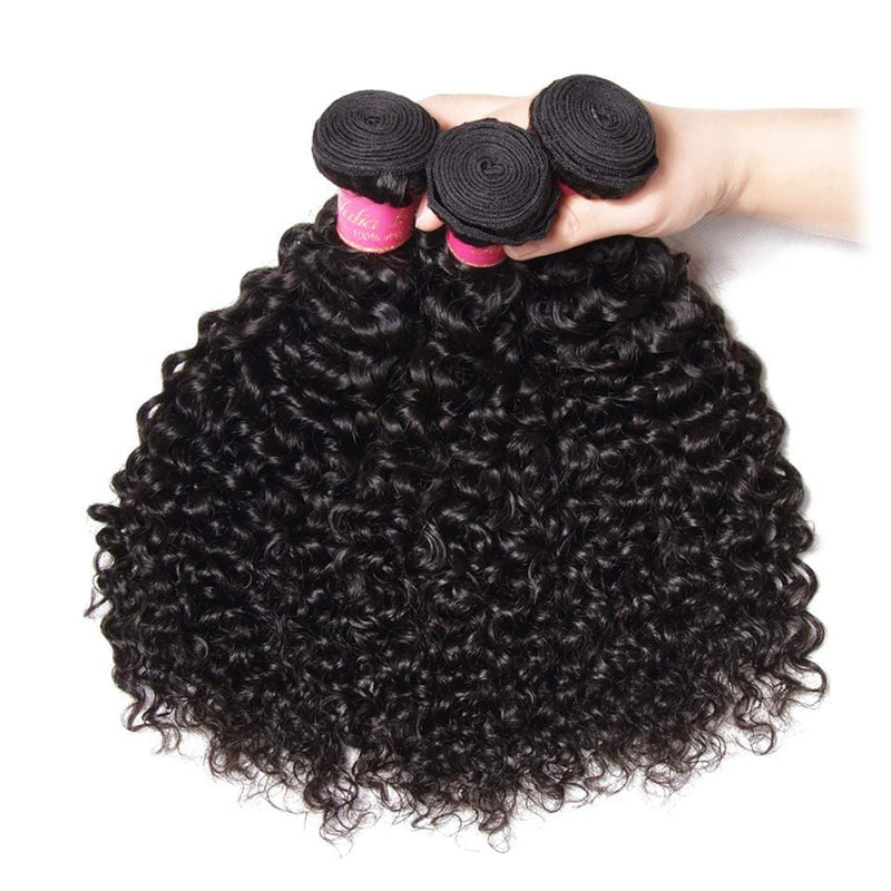 Indian Curly Hair 3 Bundles with Lace Frontal Closure Ear to Ear 13*4 Closure -Klaiyi Hair